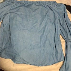 Off the shoulder denim shirt